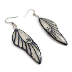 Transparent and black fairy wings earrings with glitters