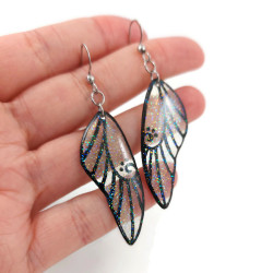 Transparent and black fairy wings earrings with glitters