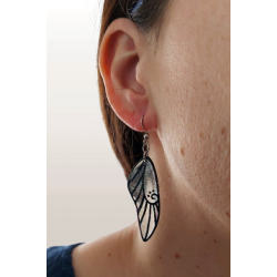 Boucles d'oreilles ailes de fée transparentes et noires pailletées