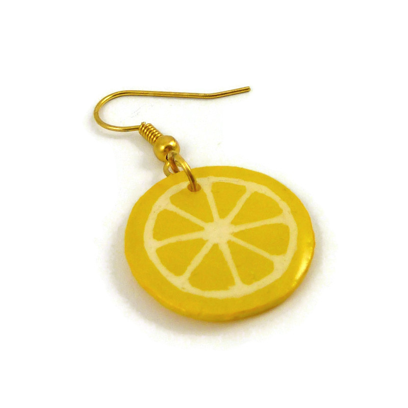 Boucle d'oreille rondelle de citron jaune (vendue à l'unité)