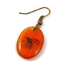 Mosquito in amber oval dangle earring (sold individually)