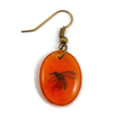 Mosquito in amber oval dangle earring (sold individually)