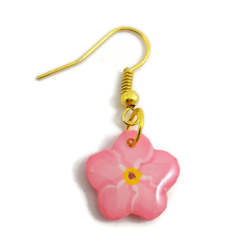 Pink Forget me not dangle earring (Sold individually)