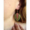 Boucle d'oreille feuille de Fittonia verte et rose fluo (à l'unité)