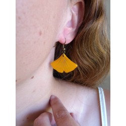 Yellow ginkgo leaves dangle earrings