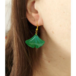 Boucle d'oreille feuille de ginkgo verte (à l'unité)