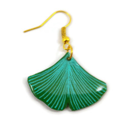 Boucle d'oreille feuille de ginkgo verte (à l'unité)