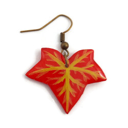 Burgundy red ivy leaf dangle earring (sold individually)