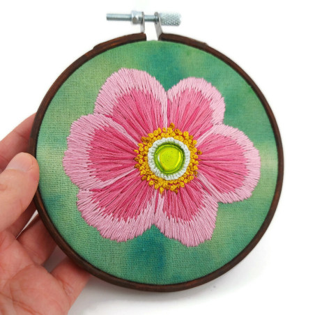 Pink Japanese anemone embroidery