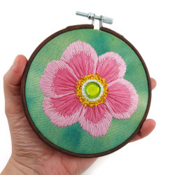 Pink Japanese anemone embroidery