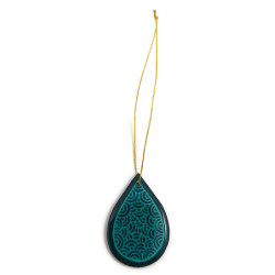 Dark green drop suspension with emerald doodles