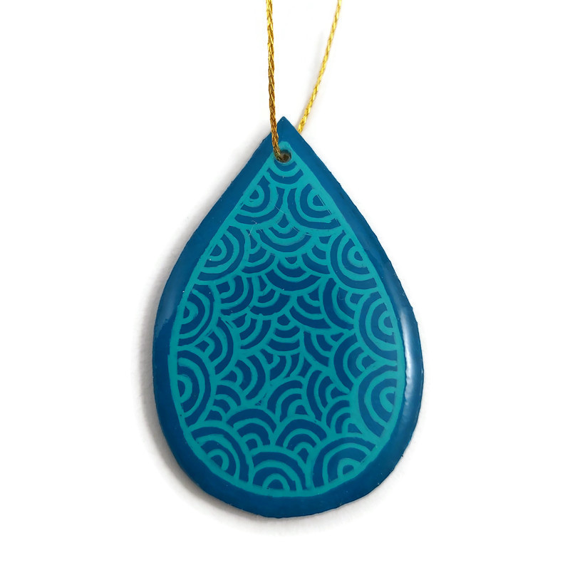 Turquoise blue drop suspension with aqua blue doodles