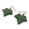 Green ivy leaves dangle earrings