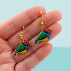 Gouldian finches earrings (sold individually)