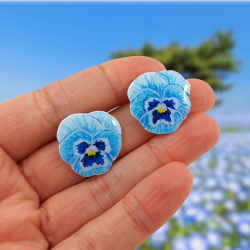 Pastel blue pansies flowers ear ships (sold individually)