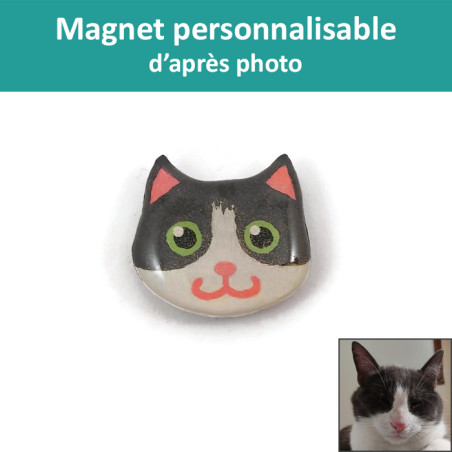 Magnet éco-responsable en forme de tête de chat, personnalisable d'après photo