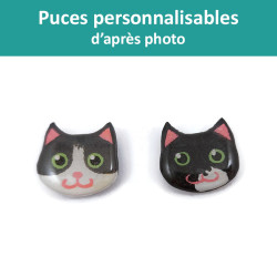 Puces d'oreilles éco-responsables en forme de têtes de chats personnalisables d'après photos