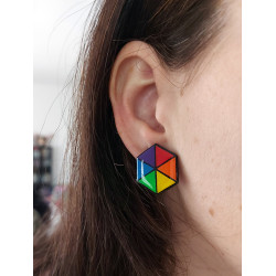 Puces d'oreilles hexagones arc-en-ciel