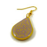 Boucle d'oreille goutte jaune aux volutes violettes (Vendue à l'unité)