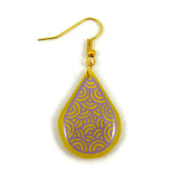 Boucle d'oreille goutte jaune aux volutes violettes (Vendue à l'unité)