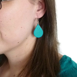 Turquoise blue teardrop dangle earring with aqua green doodles (Sold individually)