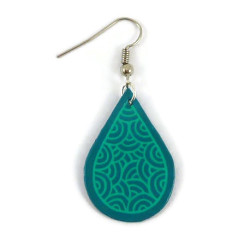Turquoise blue teardrop dangle earring with aqua green doodles (Sold individually)