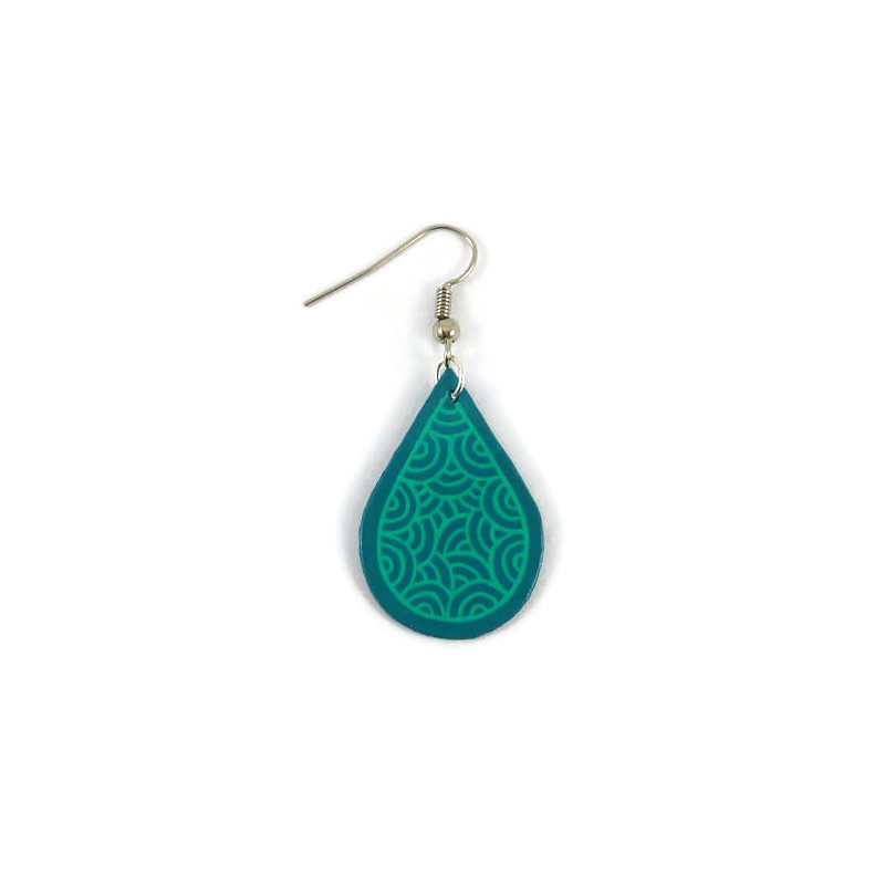 Turquoise blue teardrop dangle earring with aqua green doodles (Sold individually)