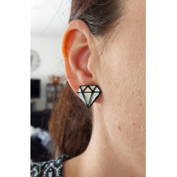 Puce d'oreille diamant graphique irisé et noir (Vendue à l'unité)