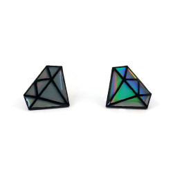 Puces d'oreilles diamants graphiques irisés et noirs