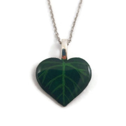 Collier feuille verte en forme de coeur