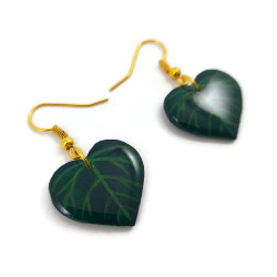 Green heart-shaped leaves dangle earrings