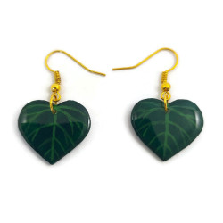 Green heart-shaped leaves dangle earrings