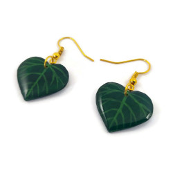 Green heart-shaped leaves dangle earrings