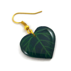 Green heart-shaped leaf dangle earring (Sold individually)