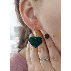 Green heart-shaped leaves dangle earrings