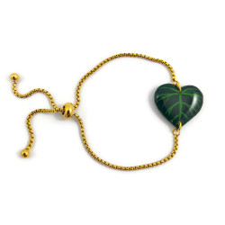 Bracelet réglable feuille verte en forme de cœur