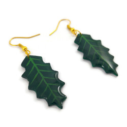 Holly leaves dangle earrings