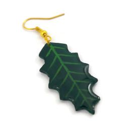 Boucle d'oreille feuille de houx (Vendue à l'unité)