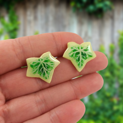 Yellow and green variegated ivy leaves ear studs