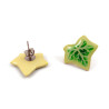 Yellow and green variegated ivy leaves ear studs