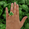Bague fantaisie en forme de feuille de lierre panaché jaune et verte