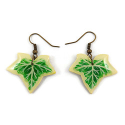Yellow and green variegated ivy leaves dangle earrings