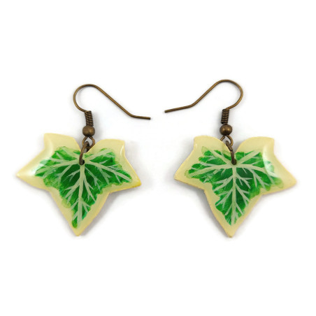 Yellow and green variegated ivy leaves dangle earrings Yellow and green variegated ivy leaves dangle earrings
