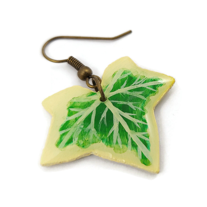Yellow and green variegated ivy leaf dangle earring (sold individually)
