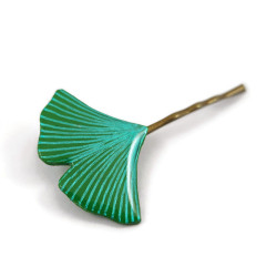 Green ginkgo leaf bobby pin