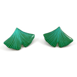 Green ginkgo leaves ear studs