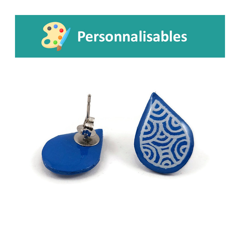 Customizable droplets ear chips with white doodles