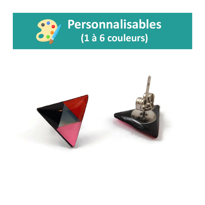 Clous d'oreilles personnalisables en forme de petits triangles (1 à 6 couleurs au choix)