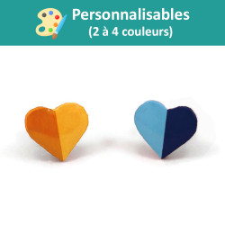 Puces d'oreilles en forme de petits coeurs bicolores personnalisables (2 à 4 couleurs au choix)