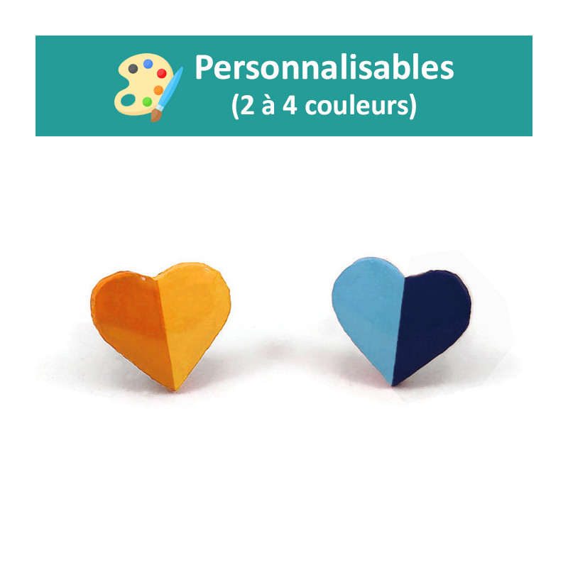 Small customizable bicolor hearts ear studs